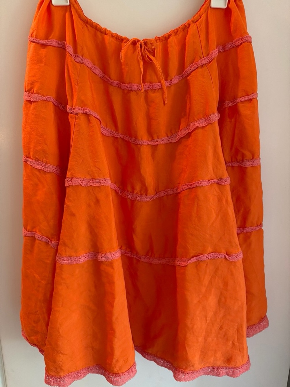 Orange Tiered Midi Skirt with Pink Trim - Picture 1 of 5